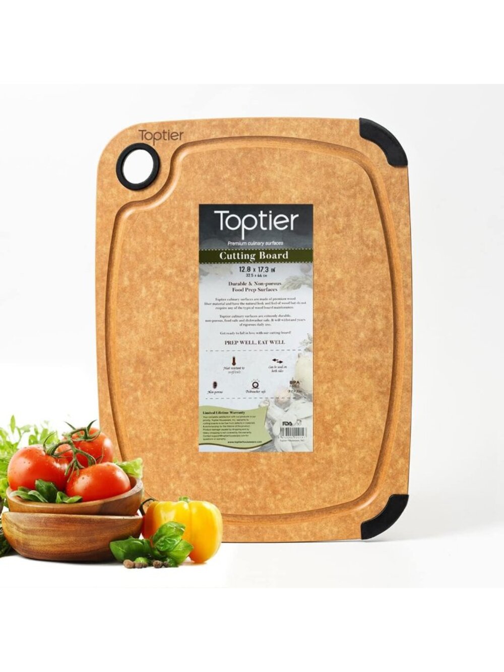 Eco-Friendly Reversible Wooden Cutting Board, Non-Slip, Large 17.5x13 Inch